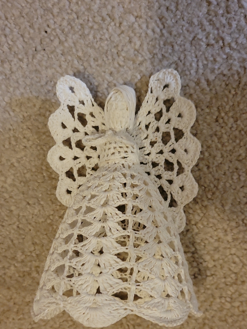 Handmade Crocheted Angel Ornament in Cream Vintage Christmas Doily Angel Holiday